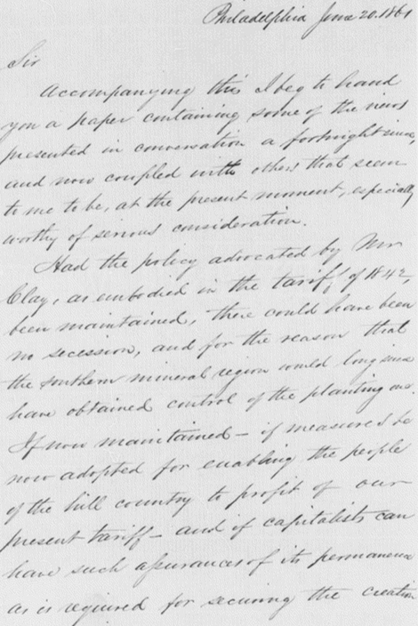 Carey Letter, June 20, 1861, Page 1